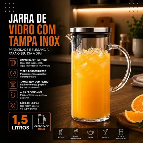 Jarra de Vidro Borossilicato 1,5 Litros