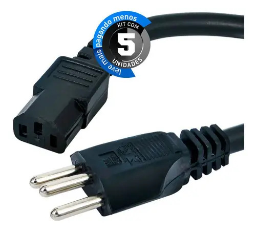 Cabos De Força Padrão 20a - 5 Metros - Kit Com 5