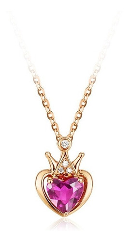 Remate!! Collar Corazón Corona Oro Rosa 18kt Cristal 1701e