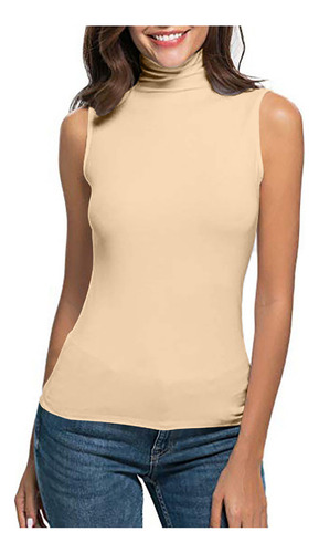 Nuevo Camiseta De Cuello Alto Sin Mangas De Color Liso De
