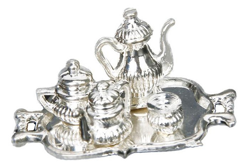 1/12 Casa Accesorio En Miniatura De De Té De Plata Vintage