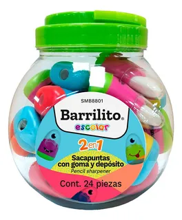 Bote De Sacapuntas Con Goma Barrilito Marciano- 24 Piezas Color Multicolor