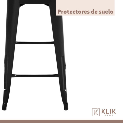Taburete Tolix Negro Alto - Asiento De Madera