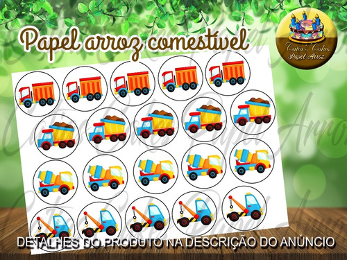 Papel Arroz 5 Cm Redondo Construção Trator Caminhão