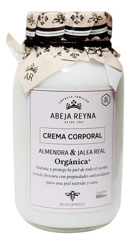 Crema Corporal De Almendra Abeja Reyna 980ml Con Jalea Real