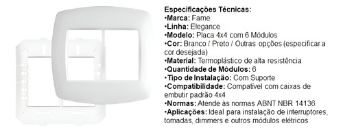 Placa 4x4 6 Modulos Fame Elegance Com Suporte Lilás