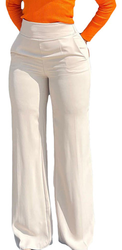 Calças Femininas Com Bolso De Cor Sólida, Terno Casual De Ci