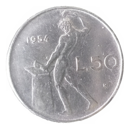 M577 Italia Moneda 50 Liras Año 1954 Km# 95.1
