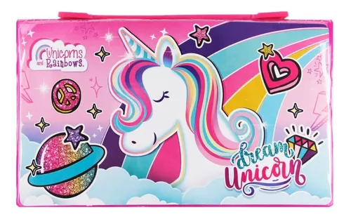 Set de Arte Profesional 145 Piezas Colores y Plumones Unicornio Celeste