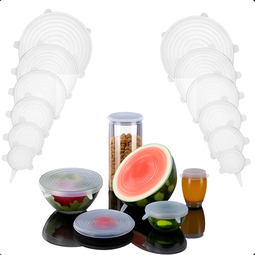Kit 12 Tampas Silicone Universal Ajustável Reutilizavel Pote