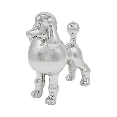 Ceramic Dog Statue - Metallic Silver Standing Poodle Do...