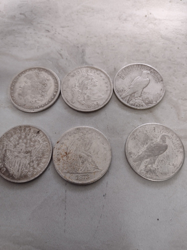 6 Monedas Tipo Plata One Dollar Fake 1800 1922