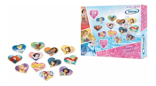 Imagem 2 de 2 de Jogo Da Memória Princesas Disney 24 Peças Infantil Xalingo