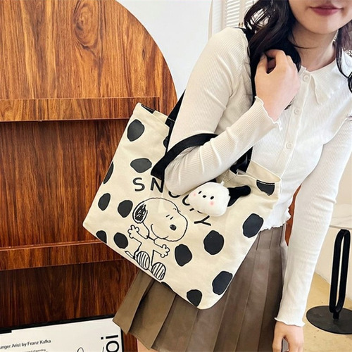 Bolsa Tote Bag Snoopy Peanuts Beige Lisa Níquel Negro