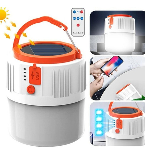 Foco Lampara Recargable Solar Con Panel Usb Para Recarga Cel Color de la luz Blanco frío