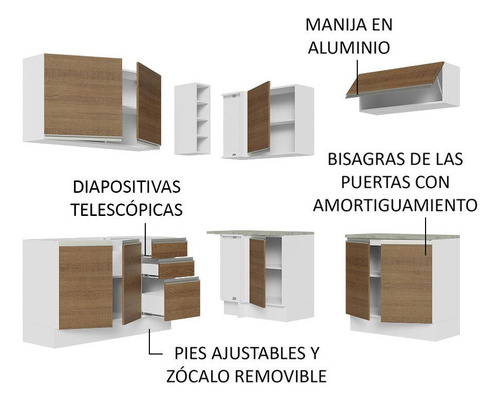 Armario De Cocina Integral Esquinera 349cm Glamy Madesa 03 Color Blanco