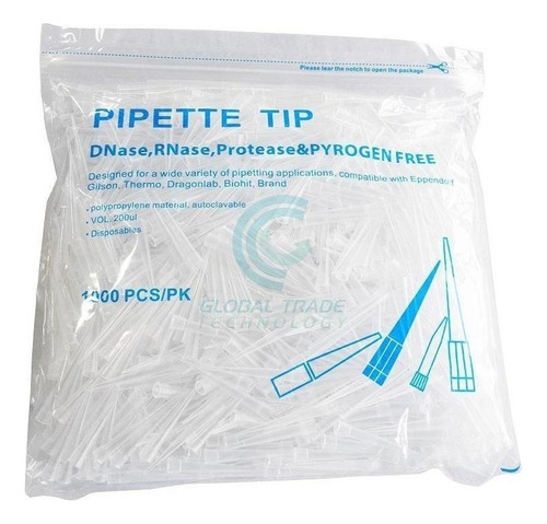 Ponteira 200ul Estéril Livre Dnase Rnase - Pct C/ 1000un Cor Transparente