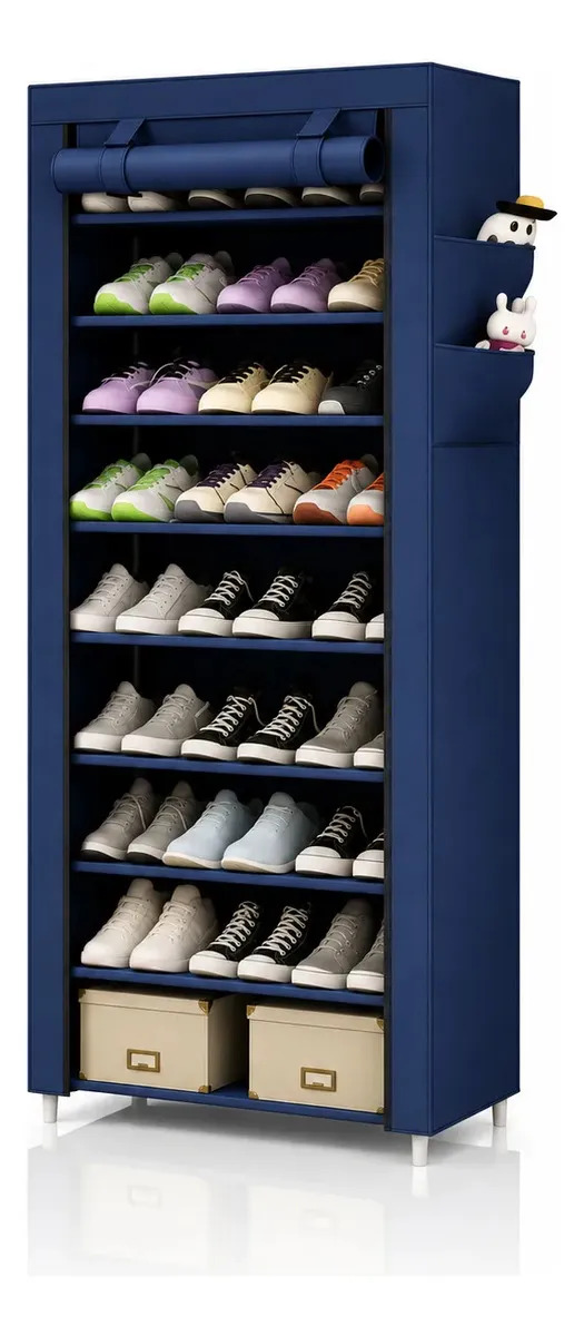 Eps-5062 Organizador Com Zíper 9 Prateleiras Sapateira Estante Azul