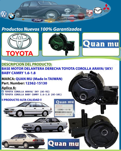 Base Motor Delantera Derecha Corolla Araya Sky Baby Camry