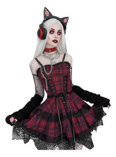 Vestido Halter A Cuadros De Diablo Gothic