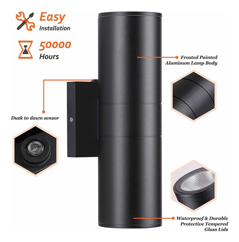 Dakaful Luces De Pared Con Sensor De Iluminación Al Aire Lib