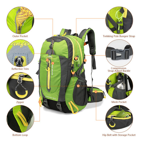 1 Mochila De Viaje Resistente Al Agua De 40 Litros, Para