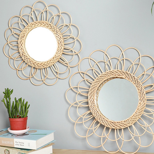 Espejo Redondo De Mimbre Para Decoración De Pared, Estilo