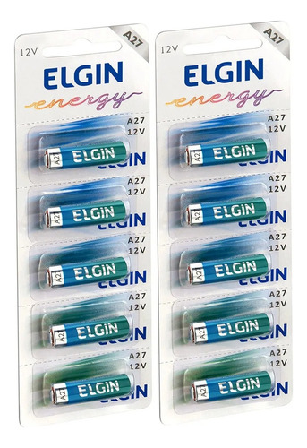 10 Pilhas Baterias Elgin A27 12v 27a Alcalina 2 Cartelas