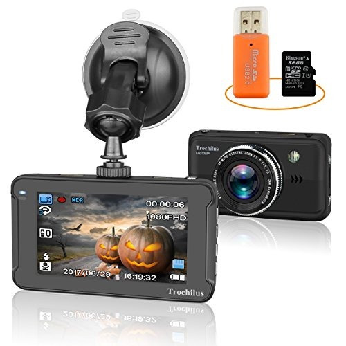 Car Dash Cam, Cámara De Trochilus Dvr Con Cámara De 32gb Sd 