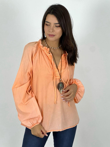 Polera Italiana Cuello V Naranja 