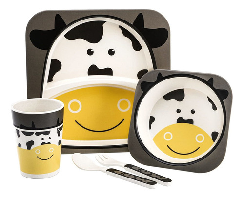 Zeayea Set Of 5 Kids Dinnerware Set, Plate Set Cartoon Ta