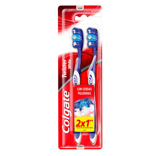 Imagen 1 de 4 de Cepillo de dientes Colgate Twister White suave pack x 2 unidades