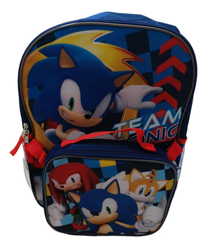 Mochila Backpack De Sonic Con Lonchera Color Rojo Y Azul Diseño De La Tela Colores