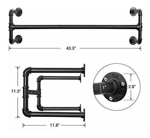 SONGMICS Perchero de Pared para Ropa, Perchero de Barra para Colgar Ropa  Industrial, Juego de 2, Ahorro de Espacio, 92 x 30 x 7,5 cm, Fácil Montaje,  para Espacios Reducidos, Ne gro