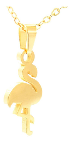 Kit Aretes Cadena Con Dije Color Dorado En Forma De Flamingo
