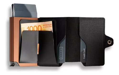 Billetera Walla Wallets Stone Black & Bx Doble Rfid