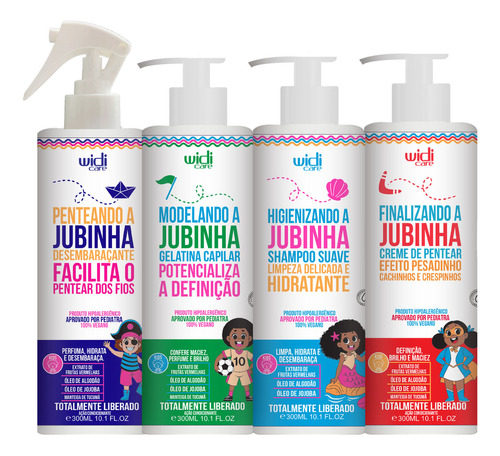 Kit Jubinha Infantil Shampoo, Gelatina, Creme Pesado E Spray