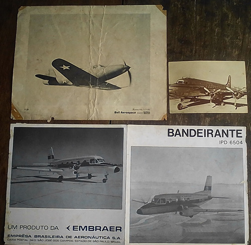 Aviação: Folder Embraer, Postal Dc4, Bell P39, Apostila Bac