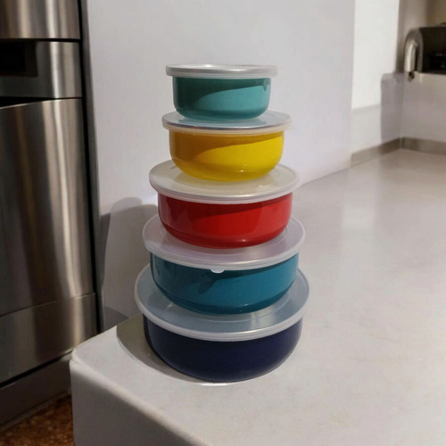 Set De 5 Bowls De Peltre Con Tapa De Plastico