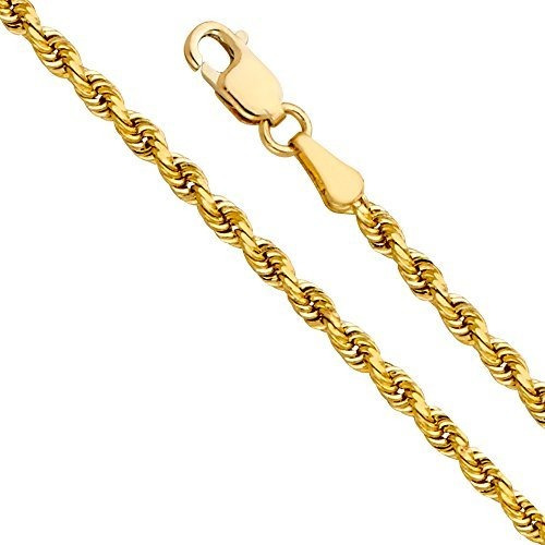 14 K Oro Amarillo Verdadero 3mm Sólido Cuerda Corte Diamante