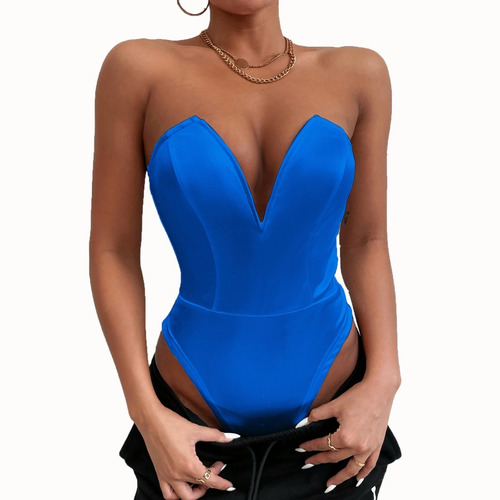 Mujer Cuello V Satén  Strapless Bodysuit Levanta Busto Moda