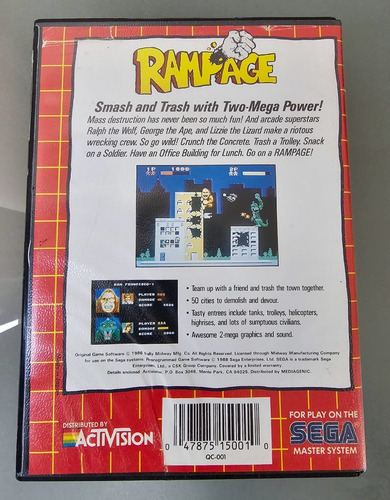 Rampage Juego Completo Para Sega Master System (Usado)