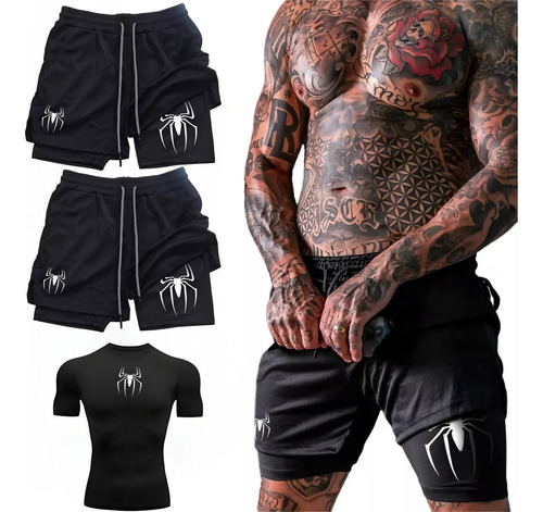 2short Gym Hombre 2 En 1 Bolsa Celular 1playera Regalo