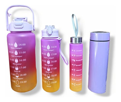 Kit De Botellas Motivacionales + Termo C/temparatura Digital