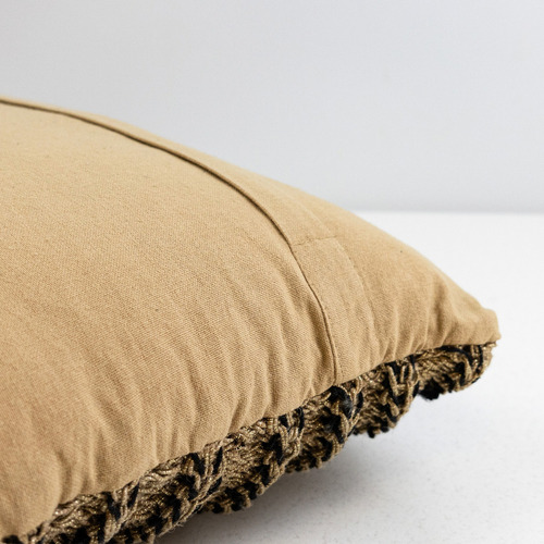 Cojín Chico Rectangular Tejido A Mano Yute Y Macramé Café Rayas