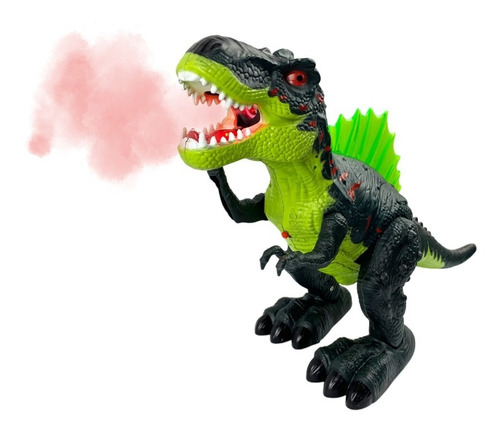 Tiranossauro Rex Brinquedo Solta Fumaça Anda Emite Luz E Som Cor Preto-Verde Personagem Dinossauro