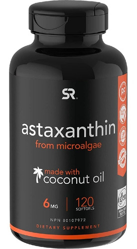 Astaxantina 6 Mg Sports Research 60 Capsulas Blandas