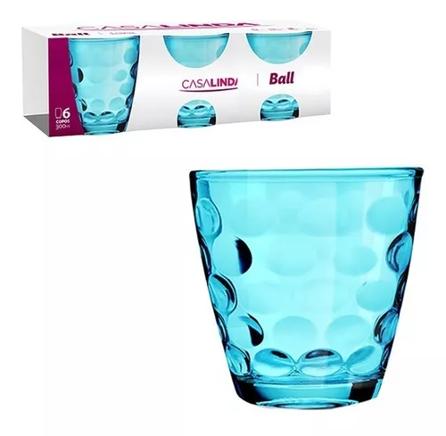 Jogo copo vidro azul pop 300 ml com 6 copo casa linda