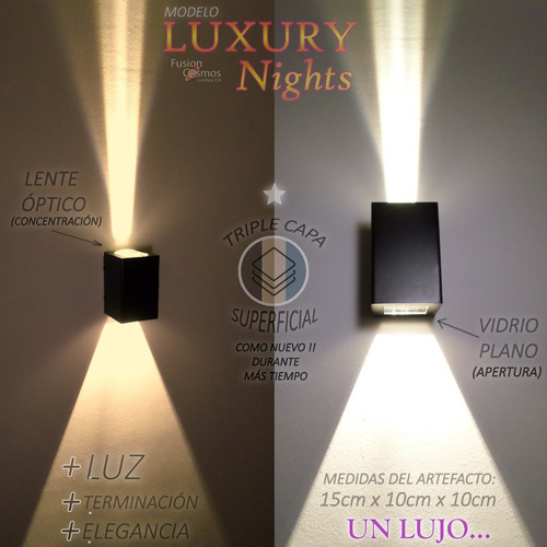 Imagen 8 de 9 de Aplique Pared Exterior Lente Full C/ Lampara Led 6w Pack X2u