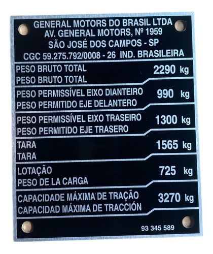 Placa Etiqueta Pressão Pneus S10 C. Simples Flex 06/11 Gm 